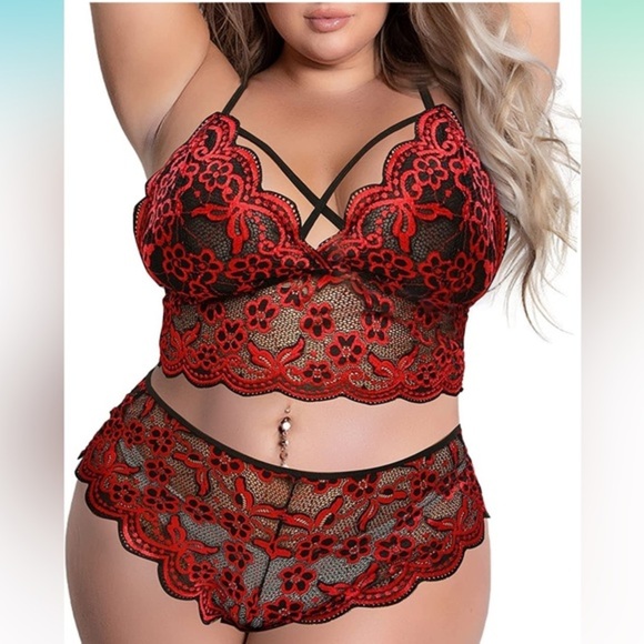 Other - 🆕 Plus Size Sexy Lingerie V-Neck High Waist Lace Criss Cross Bra and Panties